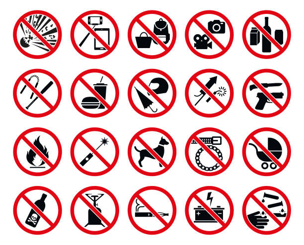 ilustrações de stock, clip art, desenhos animados e ícones de prohibition signs - nunchaku