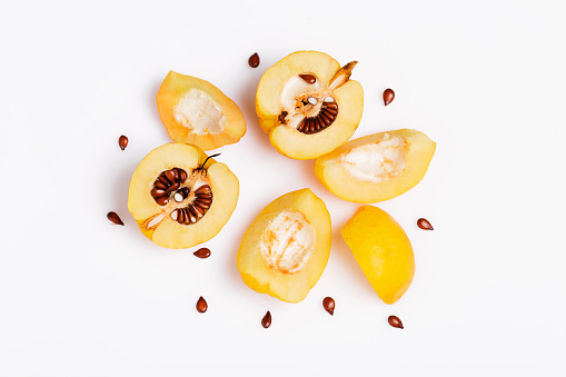 Ripe Quince, Cydonia oblonga fruit on white background, organic food