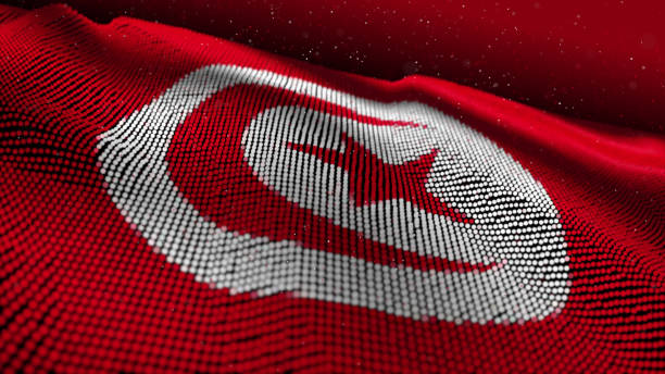 istock 3D illustration Abstract Glowing Particle Wavy surface with Tunisia flag texture 8K 1179640419