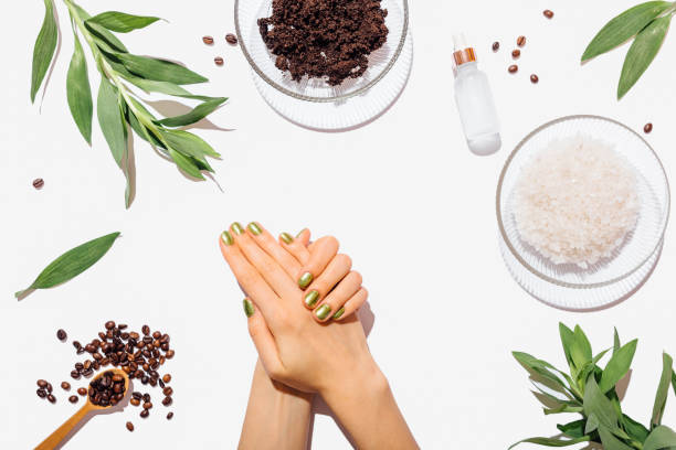 istock Woman's hands with green manicure among natural ingredients 1179640465