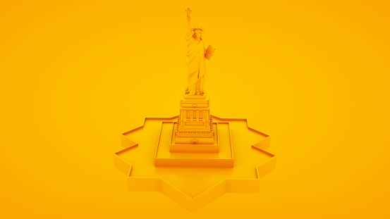 Statue of Liberty isolated on yellow background. 3d Illustration.