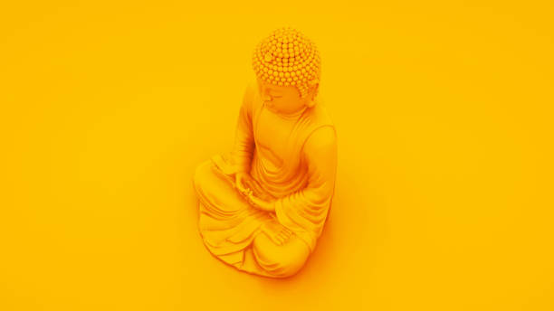 Yellow Buddha statue isolated on yellow background. 3d Illustration Yellow Buddha statue isolated on yellow background. 3d Illustration. buddha art stock pictures, royalty-free photos & images