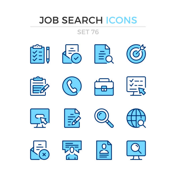 Job search icons. Vector line icons set. Premium quality. Simple thin line design. Modern outline symbols collection, pictograms. Job search icons. Vector line icons set. Premium quality. Simple thin line design. Modern outline symbols collection, pictograms. recruitment agency stock illustrations