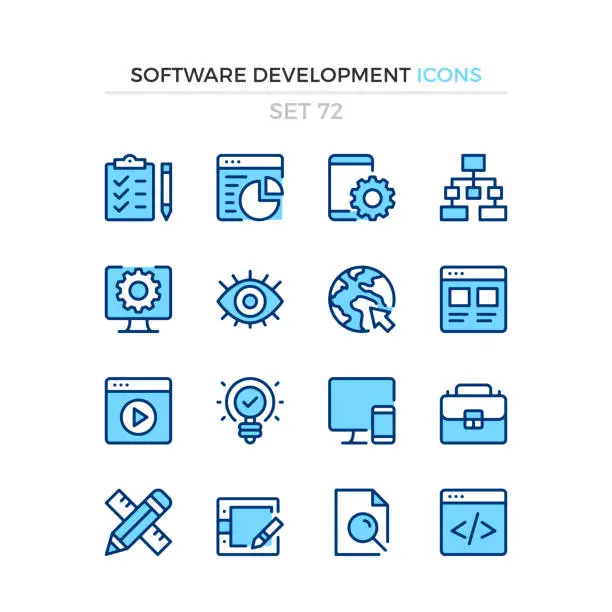 Vector illustration of Software development icons. Vector line icons set. Premium quality. Simple thin line design. Modern outline symbols collection, pictograms.