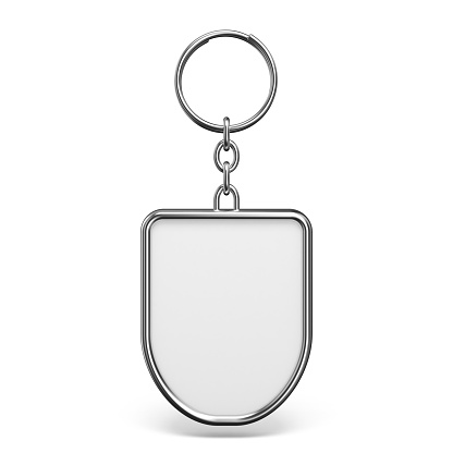Blank metal trinket with a ring for a key rhombus shape 3D rendering illustration isolated on white background