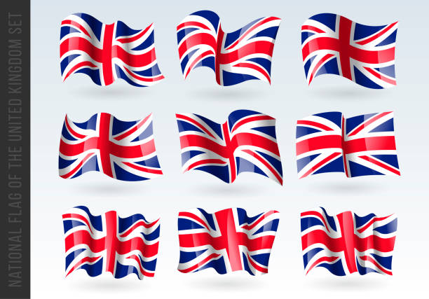 3d schwenkflagge von großbritannien großbritannien . vektor-illustration. isoliert auf weißem hintergrund. designelement - uk map british flag england stock-grafiken, -clipart, -cartoons und -symbole