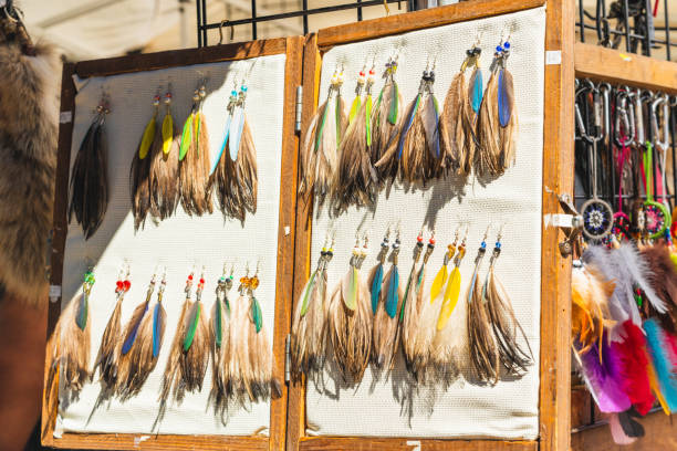 A variety of animal hides and bird feathers are incorporated into Native American regalia.  Santa Ynez Chumash Inter-Tribal Pow Wow. Live Oak Campground, Santa Barbara, CA/USA - October 5, 2019 2019