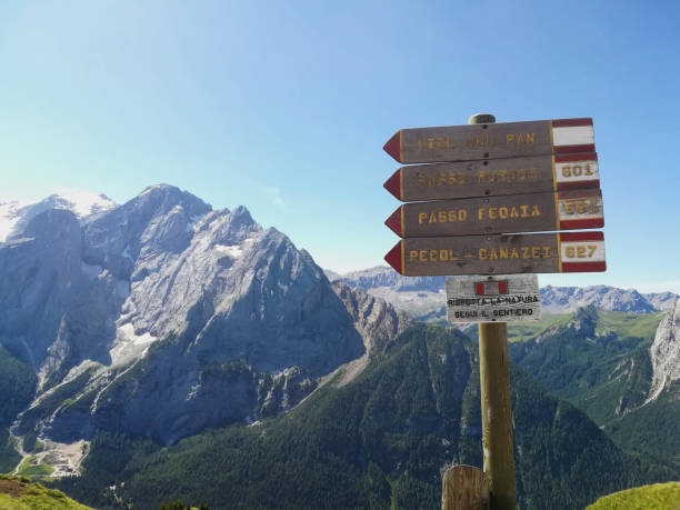 istock dolomiti mountain sign trails 1179652583