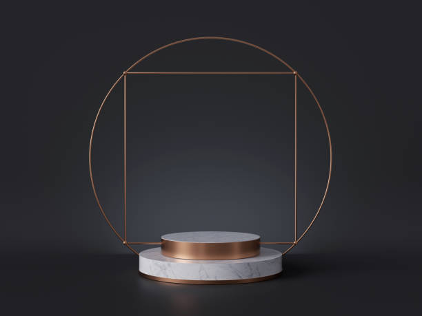 istock 3d rendering of white marble pedestal isolated on black background, gold square frame, ring, cylinder steps, abstract minimal concept, blank space, simple clean design, luxury minimalist mockup 1179654011