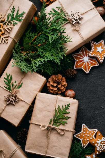 istock Christmas background with gift boxes and cookies 1179655863
