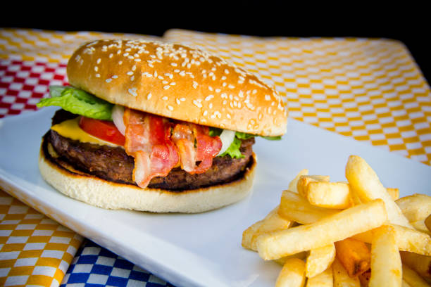 Freshly flame grilled burger displayed at Borough Market, London