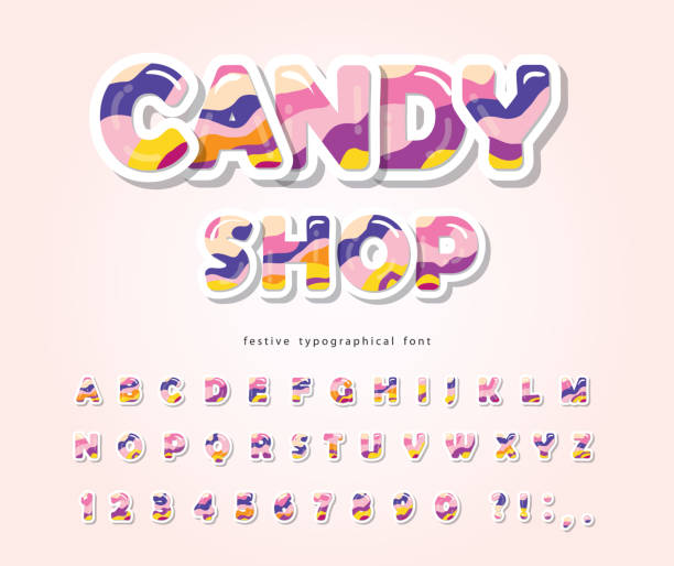 Paper cut out sweet font design. Candy ABC letters and numbers. Glossy 3d alphabet. vector Paper cut out sweet font design. Candy ABC letters and numbers. Glossy 3d alphabet. Vector illustration marble cartoons stock illustrations