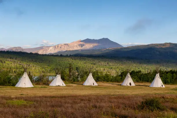 Photo of Tipi in a field with American Rocky Mountain Landscape