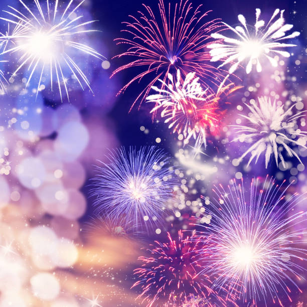 istock fireworks at New Year and copy space - abstract holiday background 1179665372