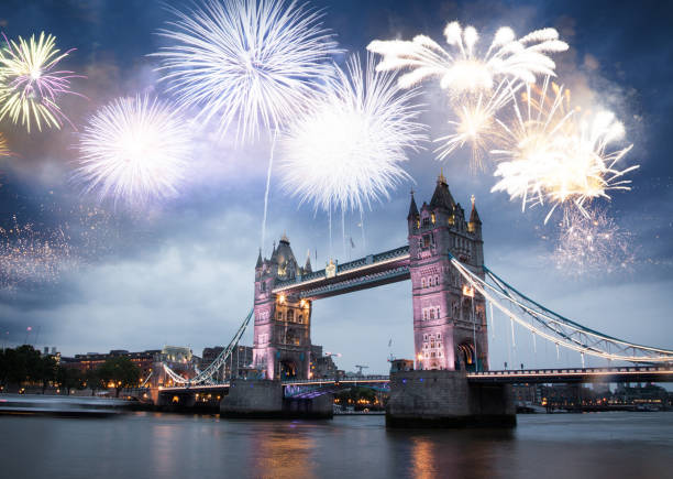istock celebratory fireworks over Tower Bridge - New Year destination.  London.  UK 1179665419