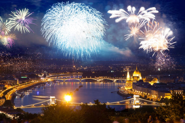 istock fireworks around Hungarian parliament-  New Year destination, Budapest 1179665696