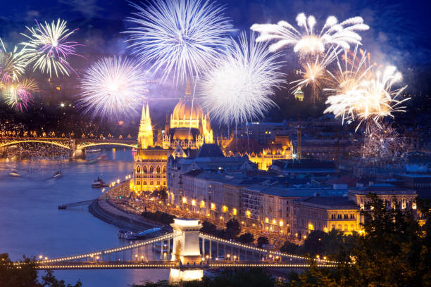 istock fireworks around Hungarian parliament-  New Year destination, Budapest 1179665703