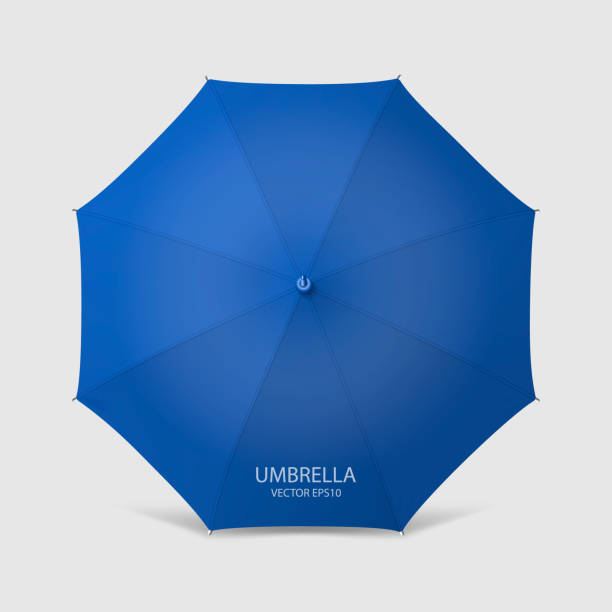 illustrations, cliparts, dessins animés et icônes de vector 3d realistic render blue blank umbrella icon closeup isolated on white background. modèle de conception de parasol ouvert pour mock-up, branding, advertise etc. vue du haut - parapluie