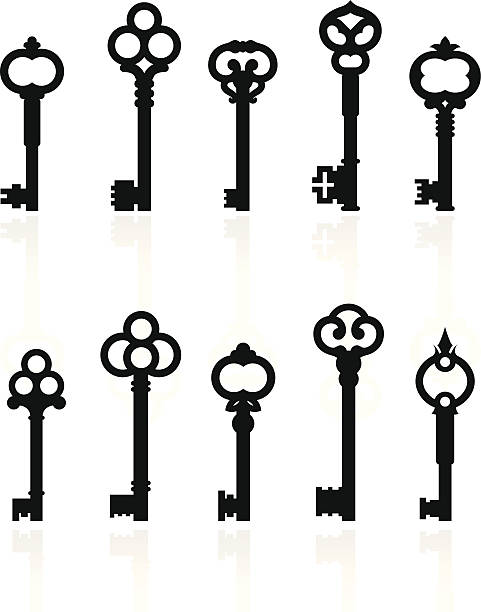 antique keys collection vector art illustration