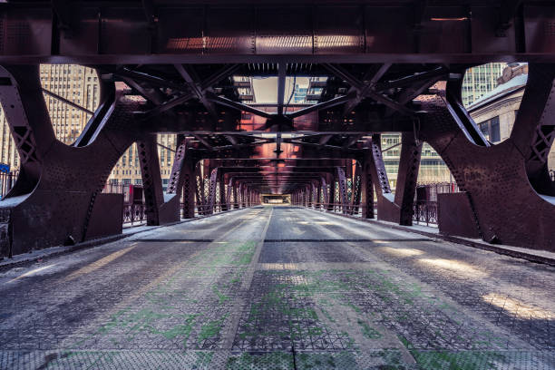 Chicago Downtown Bridge with ice, winter scenery