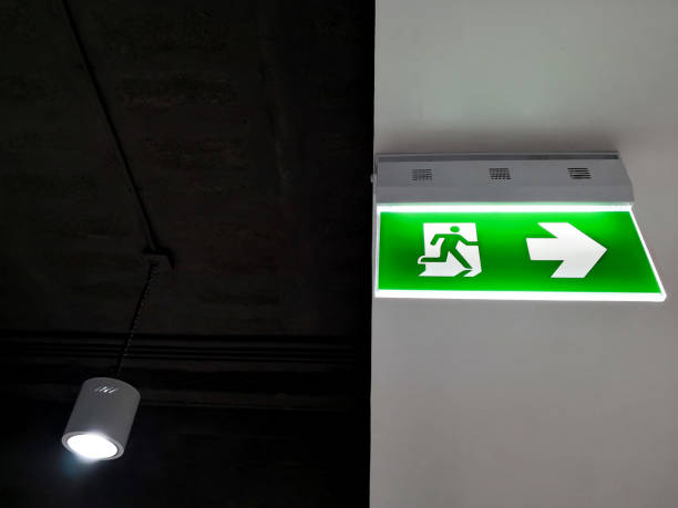 istock Emergency fire exit sign show the way to escape. 1179676102