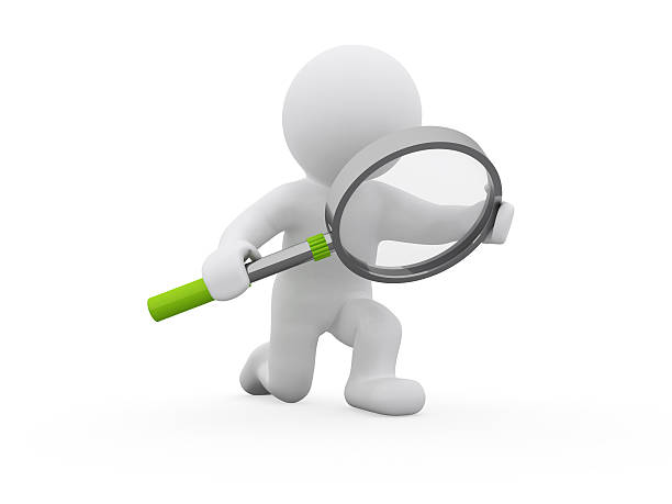 Featureless figure holding a giant magnifying glass stock photo
