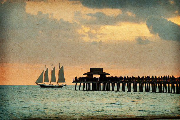 sunset over the sea boat life Florida in Miami, Florida, United States