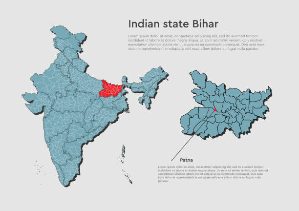 India country map Bihar state template concept Detailed vector India country outline border map isolated on background. Bihar state, region, area, province, territory, department for your report, infographic, backdrop, business concept. assam stock illustrations