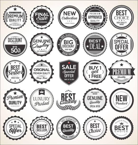 retro vintage odznaki i etykiety - old ribbon banner seal stamper stock illustrations