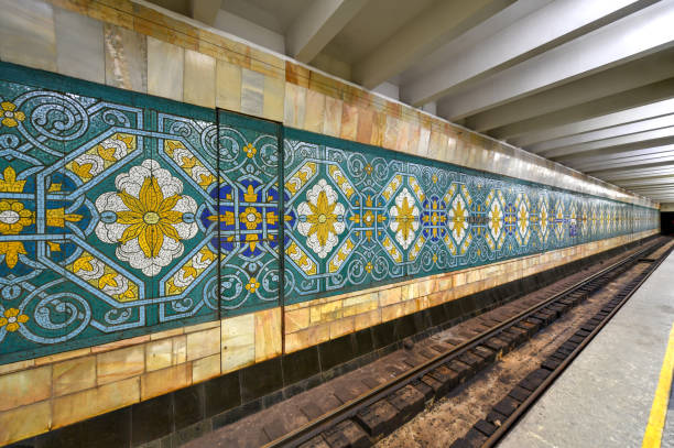 Budapest, Hungary - April 20, 2016:  A train is in the platform on the Budapest Metro, Line 1.