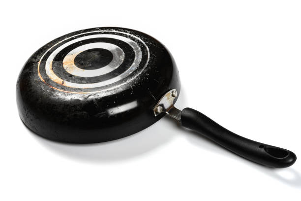 istock bottom of an used metal pan on white 1179685092