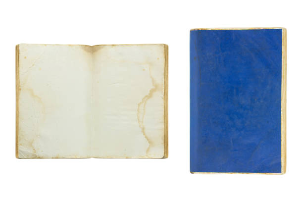 open old blank book and blue book cover isolated on white background