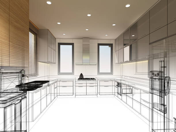 istock abstract sketch design of interior kitchen ,3d rendering 1179688481