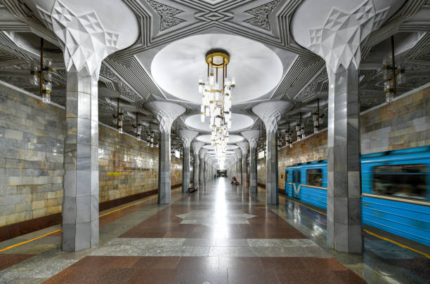 Mustakili Maydoni (Independence Square) - Tashkent, Uzbekistan Tashkent, Uzbekistan - July 8, 2019: Mustakili Maydoni (Independence Square) Station of the Tashkent Metro on Chilonzor Line in Tashkent, Uzbekistan. tashkent stock pictures, royalty-free photos & images