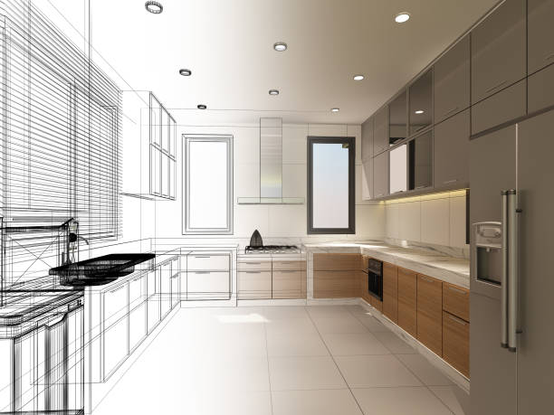 istock abstract sketch design of interior kitchen ,3d rendering 1179690889