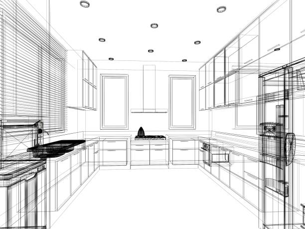 istock abstract sketch design of interior kitchen ,3d rendering 1179691989