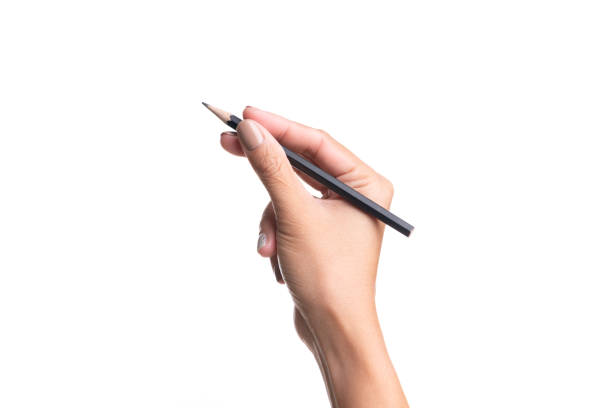 istock Woman hand holding pencil, writing, drawing, pointing isolated on white 1179692713