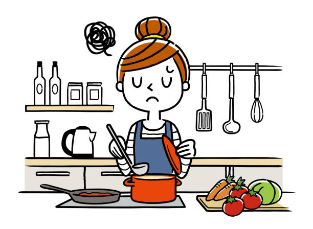 illustrations, cliparts, dessins animés et icônes de matériel d'illustration : femme au foyer, cuisine - cooking fail