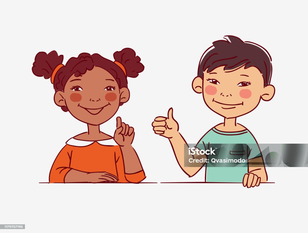 Funny Kids Multiethnic Couple Of Happy Children Different Cartoon ...
