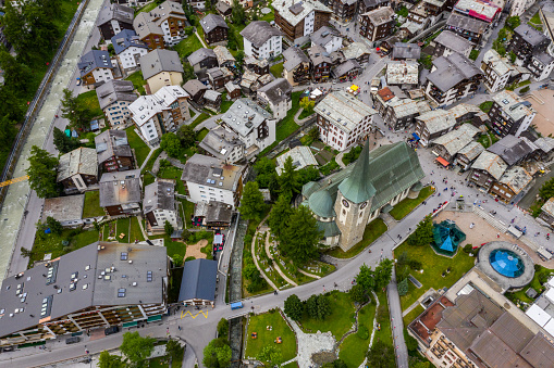 Cityscape with focus on the Danish Supreme Court. Contemporary office buildings and residential flats in central Copenhagen and the Town Hall in background.