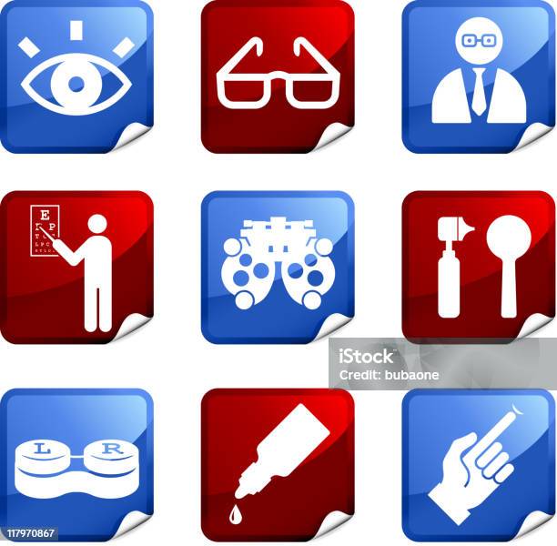 눈 검사 및 안경광학 Royalty Free 벡터 아이콘 세트 스티커 건강관리와 의술에 대한 스톡 벡터 아트 및 기타 이미지 - 건강관리와 의술, 검안, 검안사