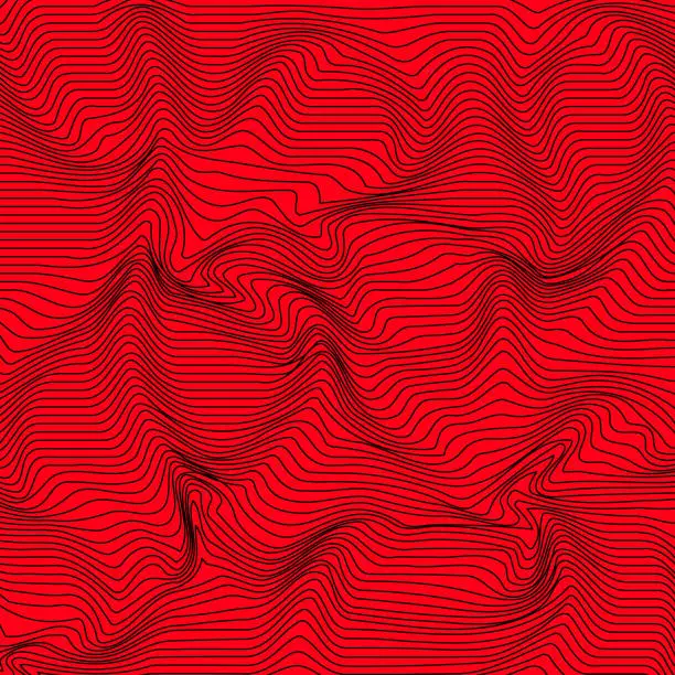Vector illustration of Abstract Curved Lines Background In Red Color Wave Pattern