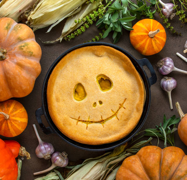 istock Halloween pumpkin pie, cute culinary concept 1179718202