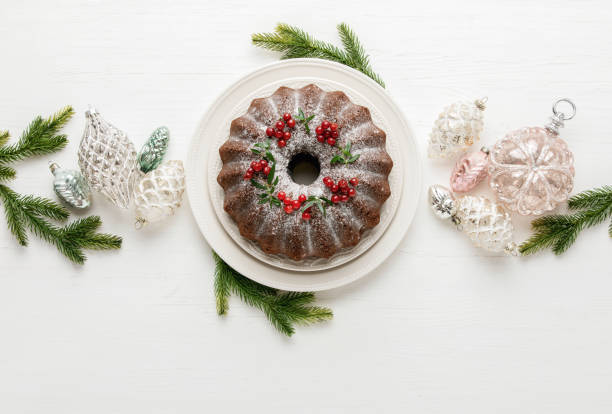 istock Christmas bundt cake with Xmas holiday decorations, top down view 1179718245