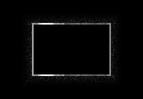 Silver frame with glitter on dark background. White vector border