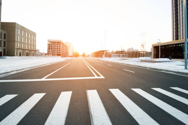 istock Zebra crossing and modern buildings in winter 1179727305