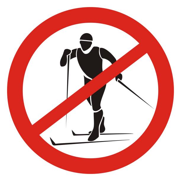 zakaz jazdy na nartach, znak drogowy, eps. - silhouette sport running track event stock illustrations