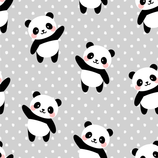 ilustraciones, imágenes clip art, dibujos animados e iconos de stock de panda fondo de patrón sin costuras - bear teddy bear characters hand drawn