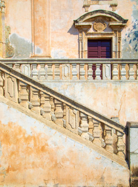 Detail of a small baroque church in central Taormina. Nobody