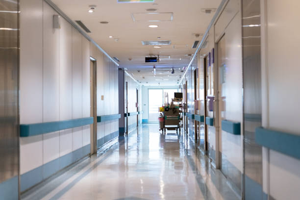 view of empty corridor in hospital - hospital nursery imagens e fotografias de stock
